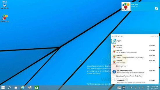 windows 9新視頻曝光：通知中心類似Android