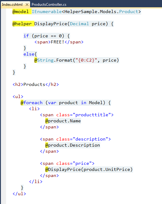 ASP.NET MVC 3和Razor中的@helper 語法