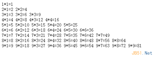 php實現(xiàn)的九九乘法口訣表簡潔版